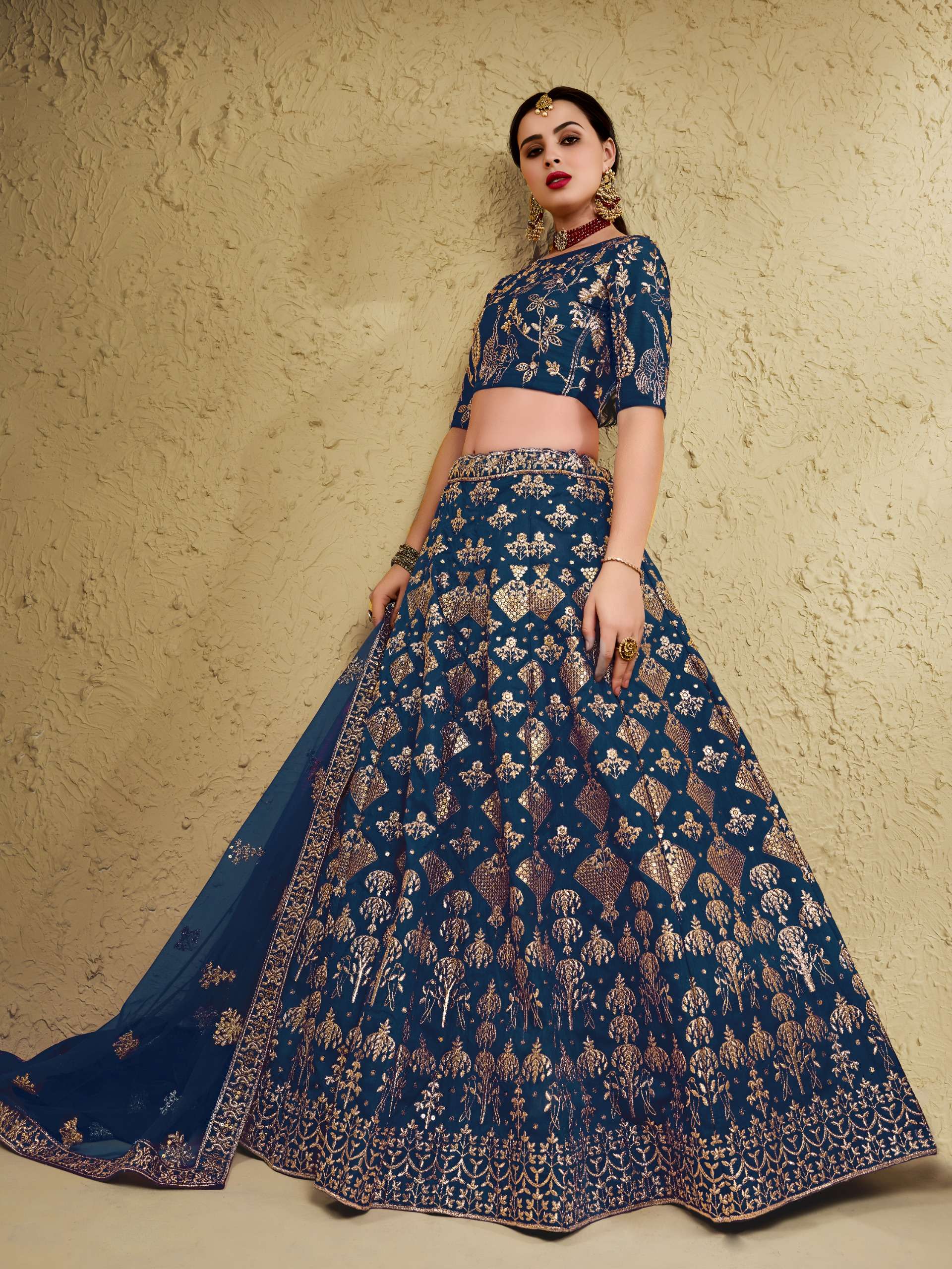 Royal Teal Blue colour with beautiful Art Silk Heritage fabric and Embroidered Lehenga choli reseller in surat 7055 Blue